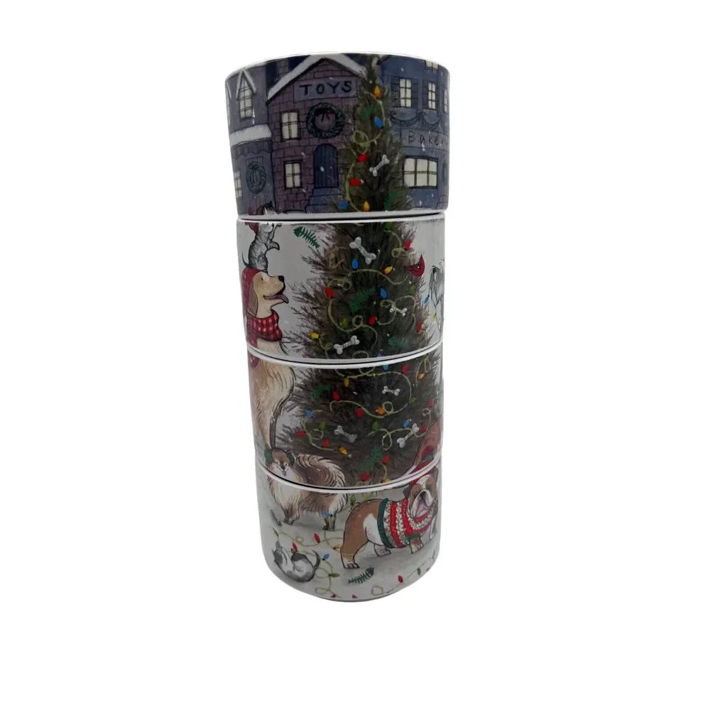 Pier 1 Holiday Christmas Mugs w Stand Basset Hounds Cats Bulldog
